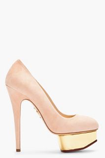 Charlotte Olympia Blush Suede & Gold Dolly Pumps for women