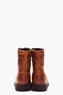 Diesel Tan Scuffed Leather Cassidy Combat Boots for men