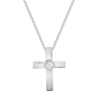 10k White Gold Diamond Accent Cross Necklace