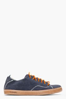 Diesel Navy Distressed Suede Under Pressue Sneakers for men