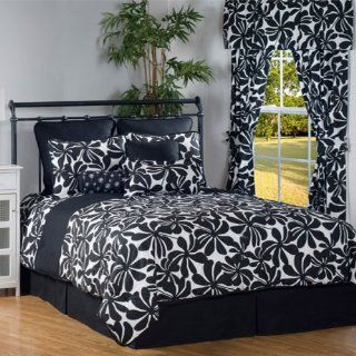 Twirl Black and White Modern Floral Twin 3 Piece Comforter