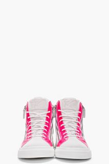 Giuseppe Zanotti Grey And Neon Pink London Sneakers for men