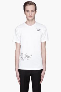 Marni White And Black Scratchy Bird T shirt for men