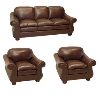 Yale Mahogany Italian Leather Sofa and Two Chairs