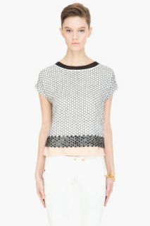 Diane Von Furstenberg White Raechel Honeycomb Sequin T shirt for women