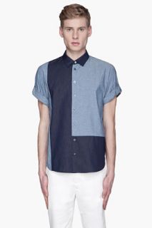 3.1 Phillip Lim Blue Colorblocked Dolman Button up Shirt for men