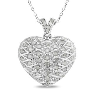 Miadora Sterling Silver 1ct TDW Diamond Heart Necklace (I J, I2 I3