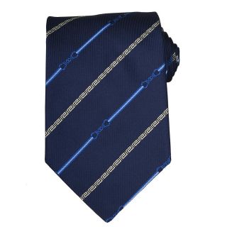 Versace Mens Bit and Greek Key Stripe Silk Tie