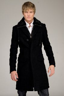 Richmond X  Black Wool Coat With Fur Collar for men
