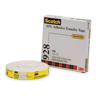 Scotch 928 ATG DC Tissue Tape, W 1/2 In, L 18 Yd