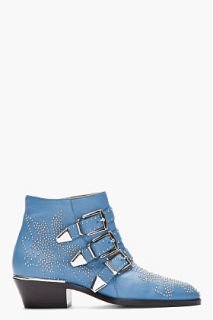 Chloe Sky Blue Studded Suzanna Boots for women
