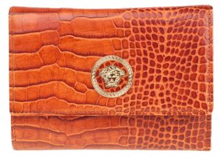 Versace Womens Brown Croc Leather Trifold Wallet