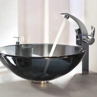 Kraus Clear Black Glass Vessel Sink and Illusio Faucet