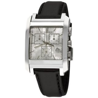 Burberry Mens Square Silver Dial Black Strap Chronograph Watch