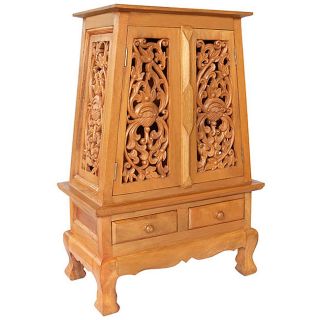 Carved Flowers and Vines Storage Cabinet/ End Table