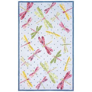 Hand hooked Dragonfly Cotton Blue Rug (5 x 8)