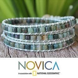 Leather Forest Moss Agate Wrap Bracelet (Thailand)