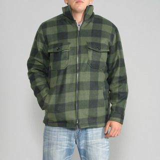 Maxxsel Mens Green Buffalo Plaid Flannel Jacket