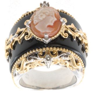 Michael Valitutti Two tone Cameo, Black Onyx and White Sapphire Ring