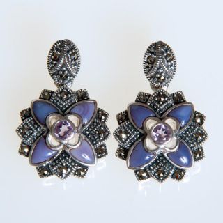 Sterling Silver and Enamel Amethyst Earrings (India)