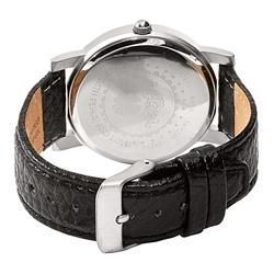 Lucky Brand Womens Silvertone Black Leather Pebblegrain Strap Watch