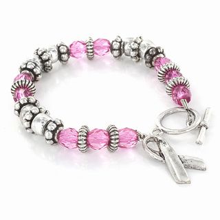 Stainless Steel Pink Crystal Breast Cancer Awareness Bracelet