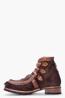 Dsquared2 Brown Long Pony hair Husky Boots for men