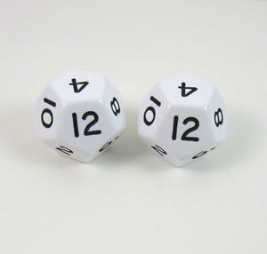 White Jumbo Polyhedral 12 Sided Dice   Set of 2 Toys