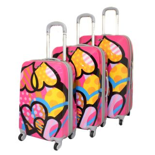 Rockland Vision Pink Heart 3 piece Hardside Spinner Luggage Set