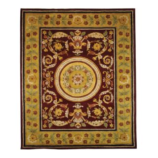 Handmade Classic Agra Burgundy/ Gold Wool Rug (96 x 136)
