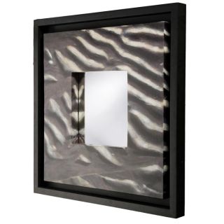 Wood and Canvas Black/ White Shadow Box Mirror