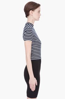 T By Alexander Wang White And Black Striped Shrunken T shirt for women