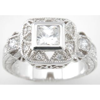Plutus Sterling Silver Cubic Zirconia Princess Antique style Ring