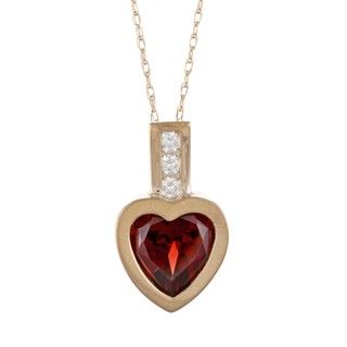 14k Yellow Gold Garnet and Diamond Accent Heart Necklace