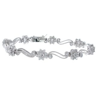Sterling Silver Round cut Clear Cubic Zirconia Antique style Bracelet