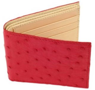 Mens Red Ostrich Quill Leather Bi Fold Slim Wallet