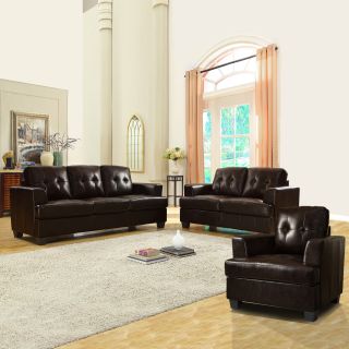 Cartona Dark Brown Bonded Leather Tufted 3 piece Living Room Set Today