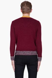 CARVEN Burgundy Contrasted Collar Knit Pullover for men