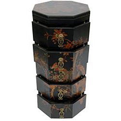 Black Lacquer Five Drawer Octagonal Chest (China)