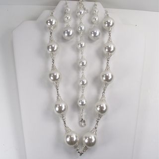 Silverplated White Glass Pearl Wedding Jewelry Set