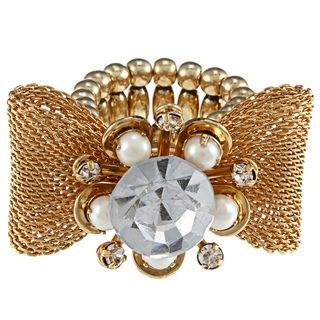 Betsey Johnson Goldtone Crystal/ Faux Pearl Ring