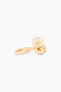 Alexander McQueen Gold Tone Twin Skull Ring for women