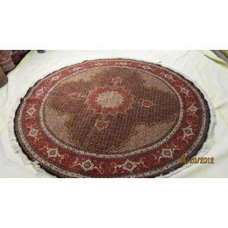 persian round rug, wool & silk, 6.7 x 6.7 feet, dark blue