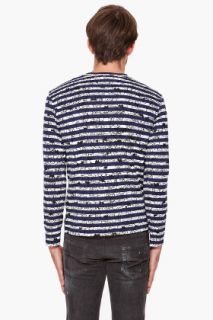 Comme Des Garçons Play  Navy Stripe Red Emblem T shirt for men