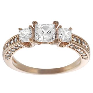 Tressa Rose Goldplated Silver Princess cut Cubic Zirconia 3 stone Ring