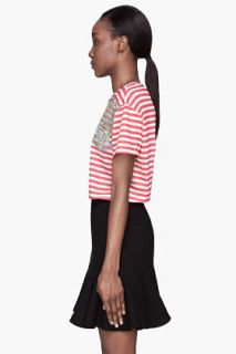CARVEN Red Striped Paisley Printed T shirt for women