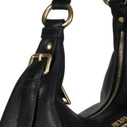 Prada Vitello Daino Black Leather Hobo Bag