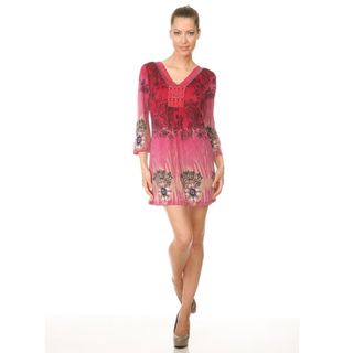 White Mark Womens Roma Pink Peacock Butterfly Dress
