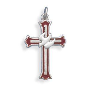 Confirmation Pendant Red Cross with Dove Sterling Silver