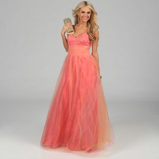 NV Couture Womens Coral Pleated Tulle Ball Gown
